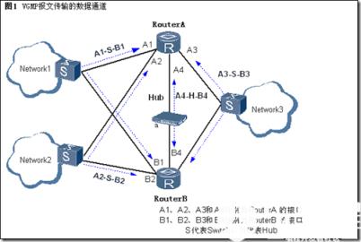 图1描述了业务通道和数据通道的关系。A1-S-B1、A2-S-B2、A3-S-B3可以是数据通道也可以是业务通道，A4-H-B4只能作为数据通道。